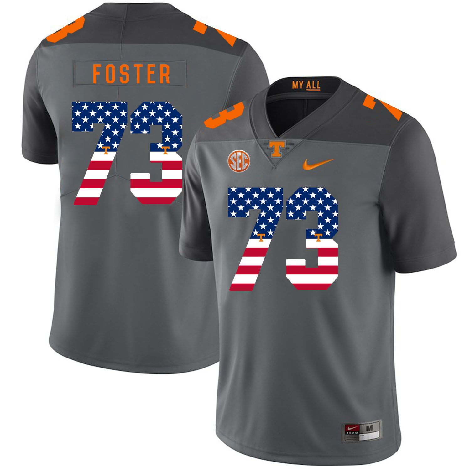 Men Tennessee Volunteers #73 Foster Grey Flag Customized NCAA Jerseys